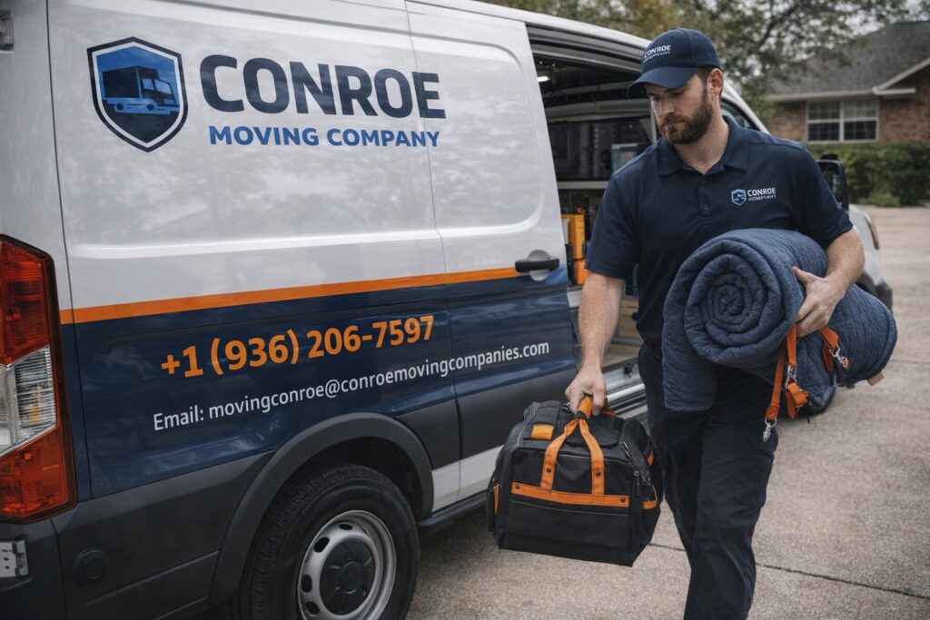 Conroe Moving Company Technician Unloading